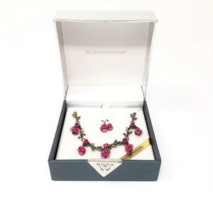 Worthington Necklace Earrings Boxed Pink Roses NEW